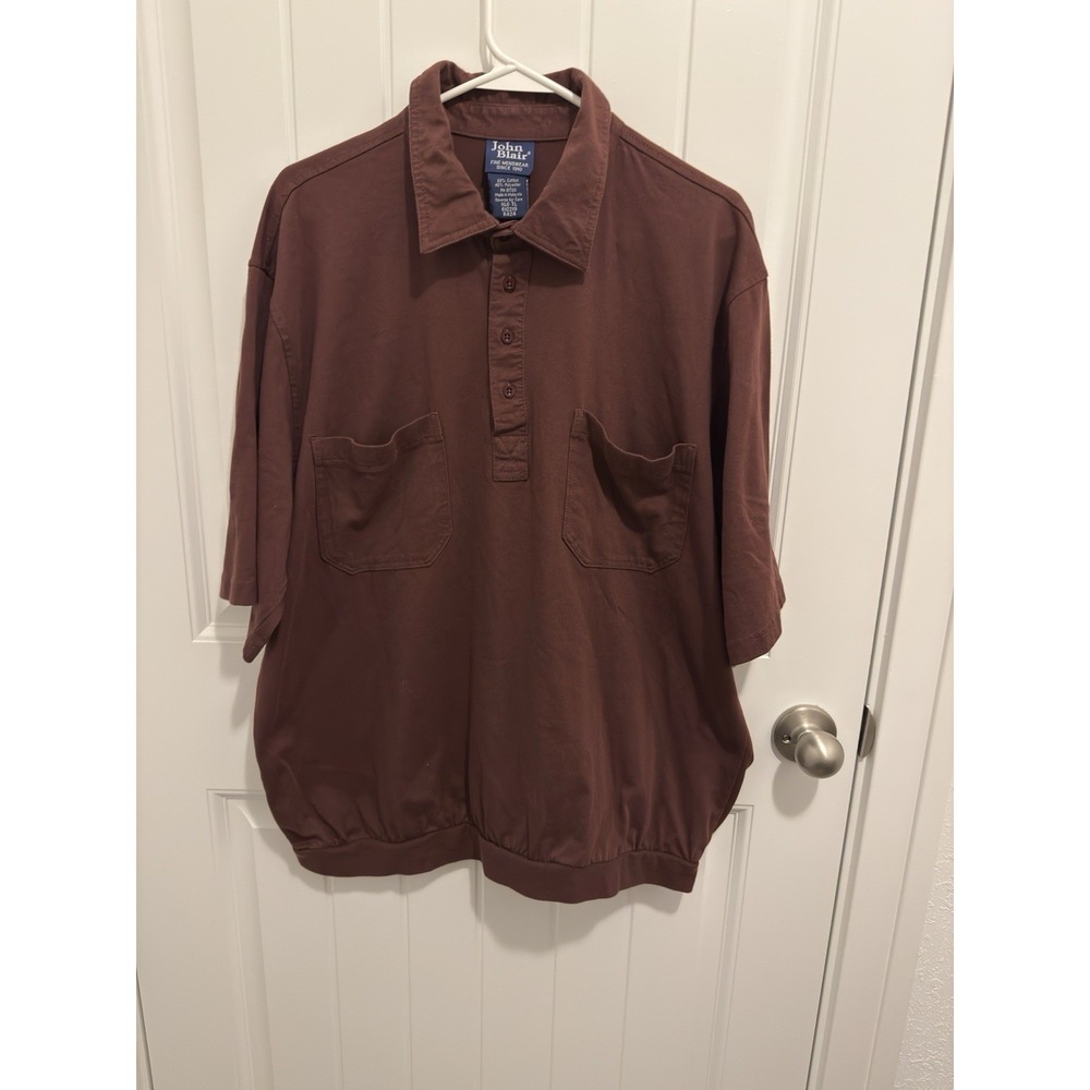 John Blair Men's Burgundy Button‎ Up Polo Size XL Tall